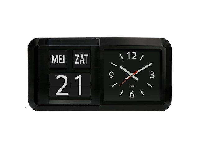 Fysic fk850 dementieklok / grote analoge wandklok met tijd dag en datum zwart - afbeelding 1 van  6