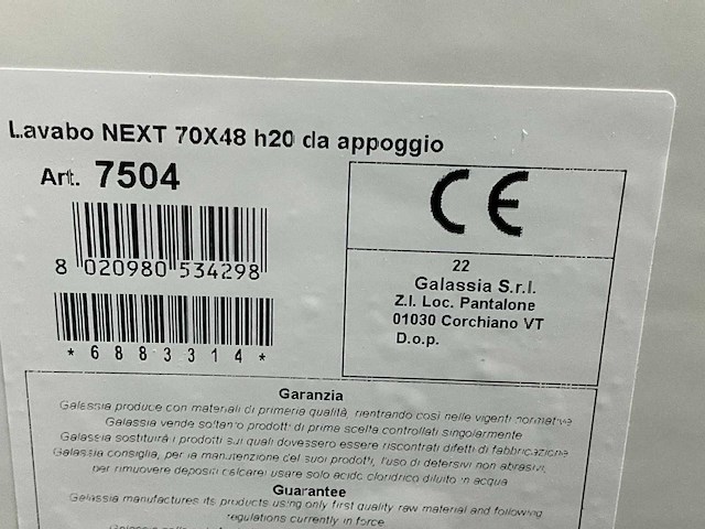 Galassia next 7504 porselein wastafel 70 x 48 cm - afbeelding 5 van  5