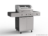 Gasbarbecue 3 branders - rvs met gietijzeren roosters - incl. zijbrander & gietijzeren kookplaat - afbeelding 1 van  2