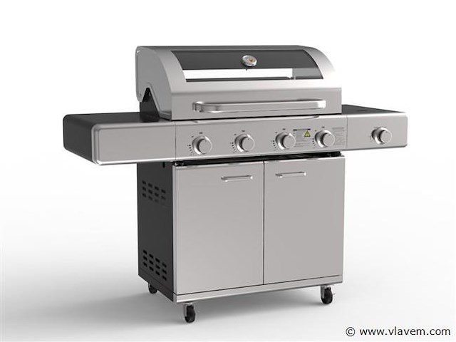 Gasbarbecue 4 branders - rvs met gietijzeren roosters - incl. zijbrander & gietijzeren kookplaat - afbeelding 1 van  4