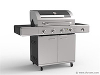 Gasbarbecue 4 branders - rvs met gietijzeren roosters - incl. zijbrander & gietijzeren kookplaat - afbeelding 1 van  4