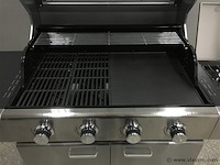 Gasbarbecue 4 branders - rvs met gietijzeren roosters - incl. zijbrander & gietijzeren kookplaat - afbeelding 2 van  4