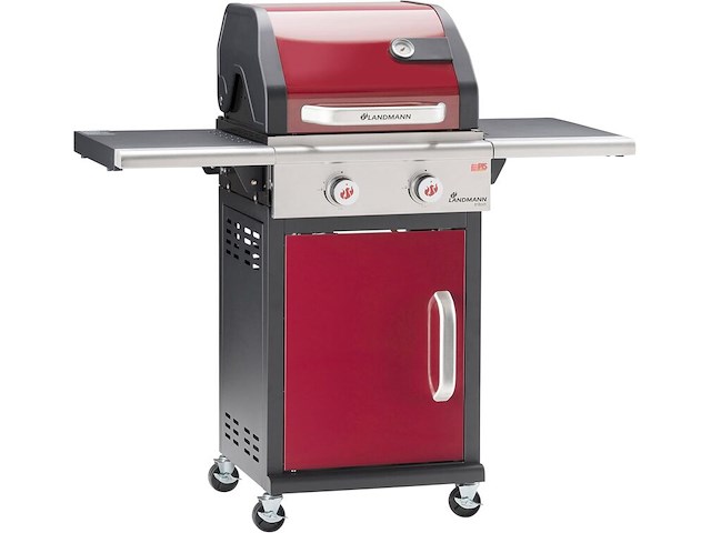 Gasbarbecue met 2 branders en zijtafels, landmann, rood / zwart - afbeelding 1 van  6