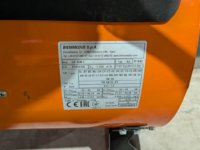 Gasheater 52kw 230v, biemmedue, gp45m, 2016 - afbeelding 8 van  8