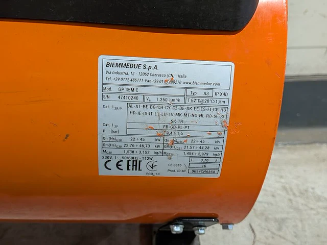 Gasheater 52kw 230v, biemmedue, gp45m, 2016 - afbeelding 7 van  7