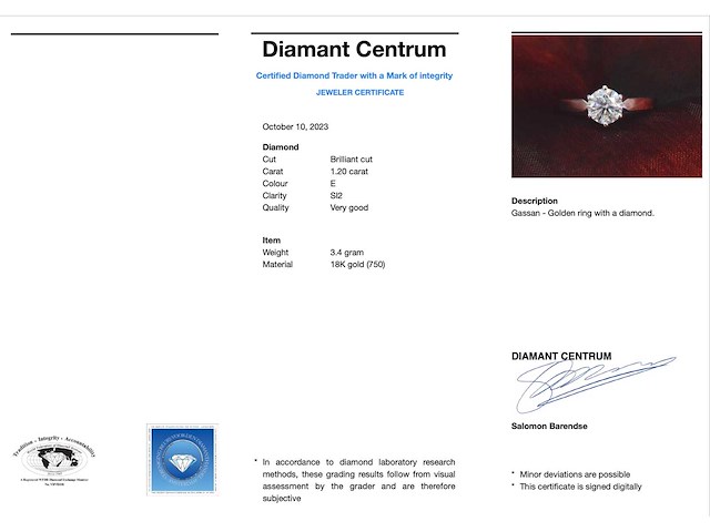 Gassan - witgouden solitair ring met 1.20 carat briljant geslepen diamant - afbeelding 5 van  11