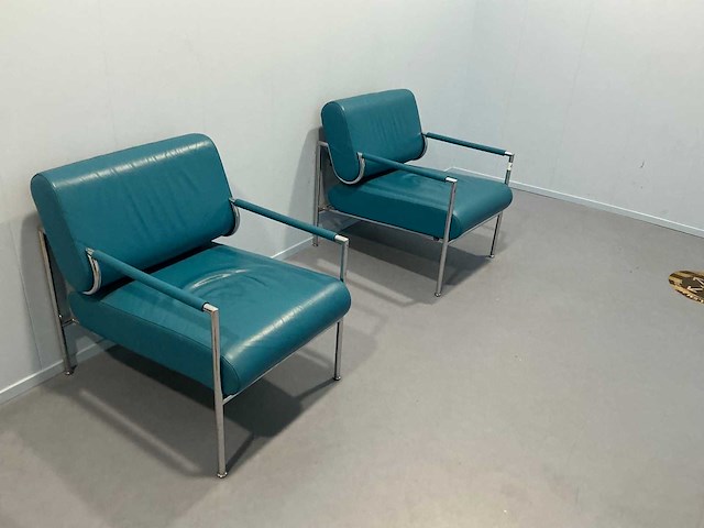 Gazzetta - blauw lederen design fauteuil (2x) - afbeelding 1 van  5