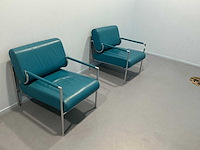 Gazzetta - blauw lederen design fauteuil (2x) - afbeelding 1 van  5