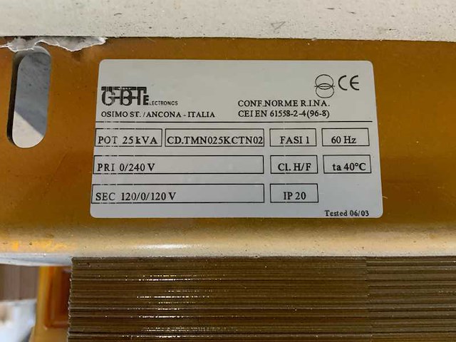 Gbt cd.tmn025kctn02 transformer 25kva 240v single phase - afbeelding 1 van  6