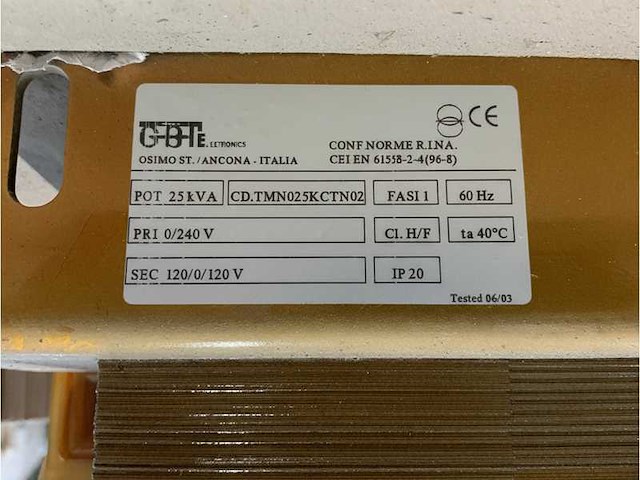 Gbt cd.tmn025kctn02 transformer 25kva 240v single phase - afbeelding 3 van  6