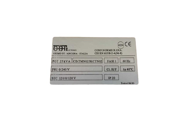 Gbt cd.tmn025kctn02 transformer 25kva 240v single phase - afbeelding 1 van  7