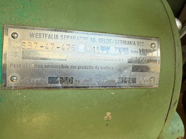 Gea westfalia sb7-47-476 seperator centrifuge brouwerij bouwjaar 1981 - afbeelding 10 van  16