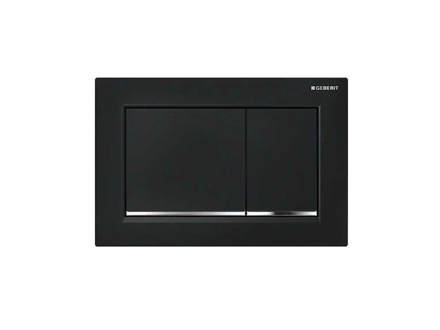 Geberit - omega30 - bedieningsplaat square 2-toets spoeling, designstrook chroom, afdekplaat en toetsen zwart - afbeelding 1 van  4