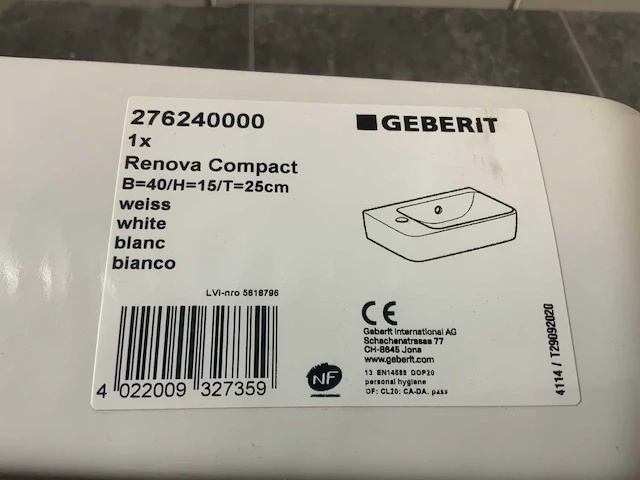 Geberit - wastafel 40 x 25 cm - afbeelding 6 van  6