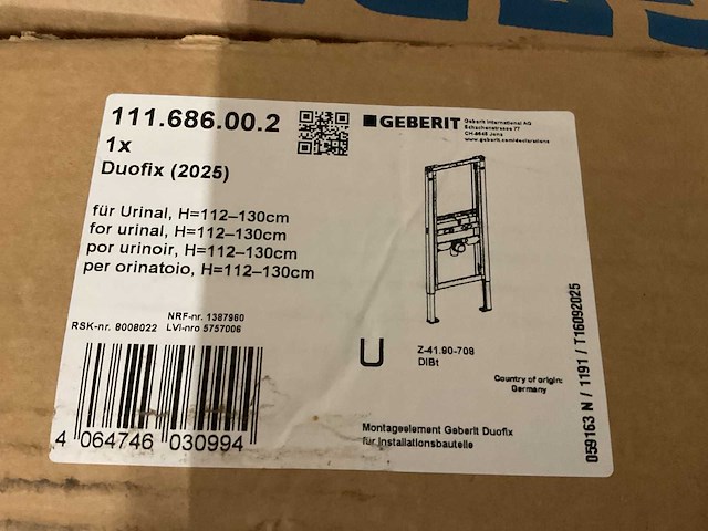Geberit duofix 111.686.00.2 urinoir element - afbeelding 2 van  3
