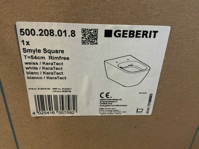 Geberit smyle square rimfree t 54cm wandcloset - afbeelding 2 van  2