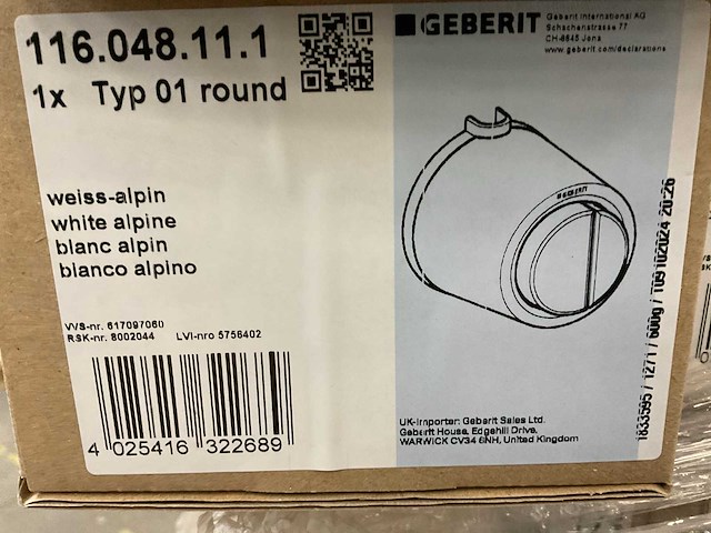 Geberit typ 01 round 116.048.11.1 2-knops pneumatische opbouwdrukker (12x) - afbeelding 3 van  4