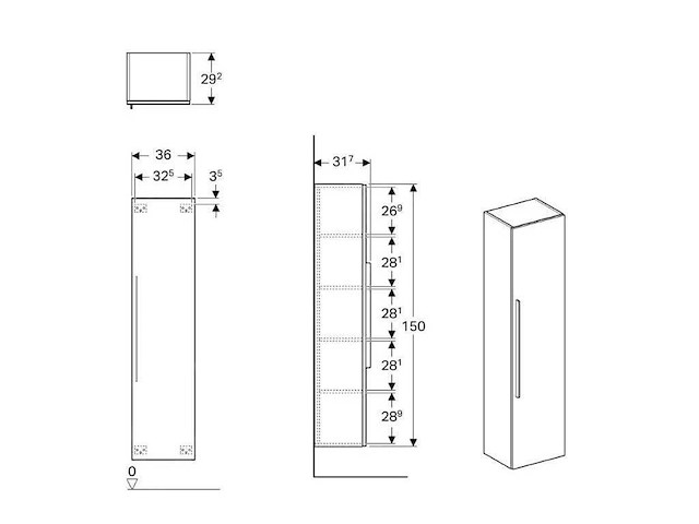 Geberit wandkast (36x31,7x150 cm) - afbeelding 2 van  2