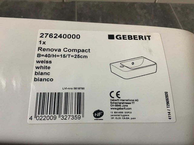 Geberit wastafel 40 x 25 cm - afbeelding 6 van  6