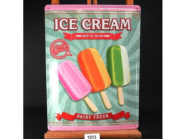 Gebold metalen bord ice cream - afbeelding 1 van  5