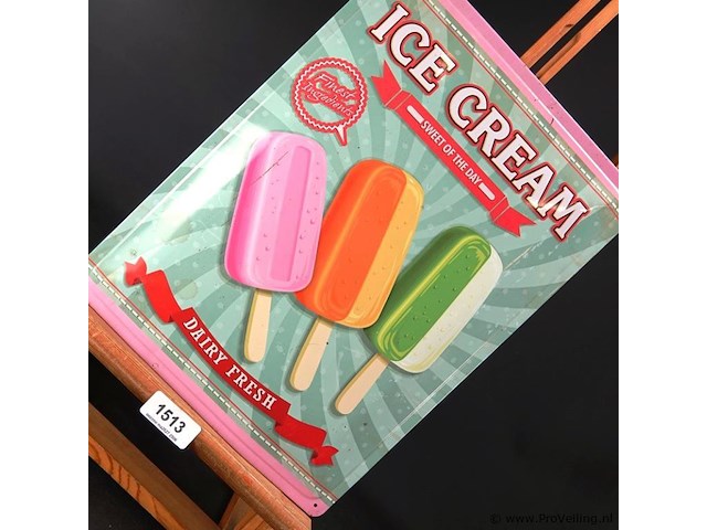 Gebold metalen bord ice cream - afbeelding 2 van  5