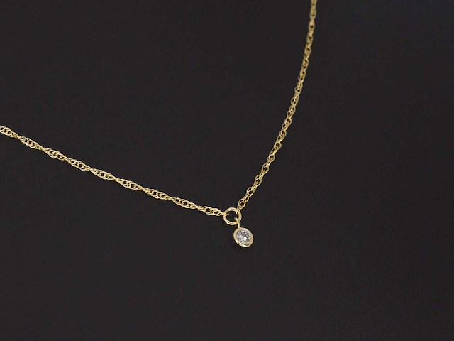 Geelgouden collier met diamant - afbeelding 1 van  7