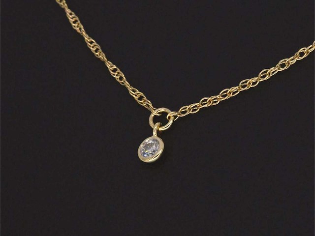 Geelgouden collier met diamant - afbeelding 4 van  7