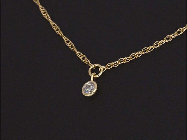 Geelgouden collier met diamant - afbeelding 3 van  7