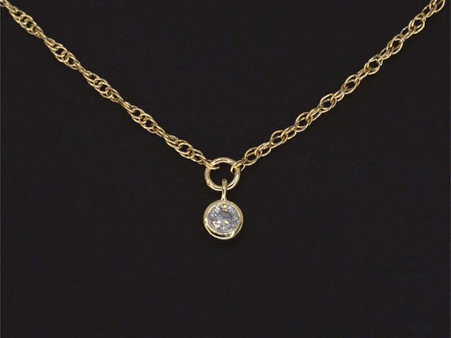 Geelgouden collier met diamant - afbeelding 4 van  7