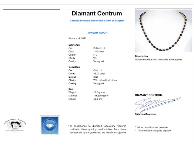 Geelgouden collier met diamanten en saffier - afbeelding 3 van  9