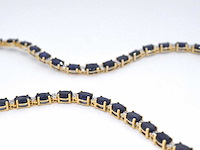 Geelgouden collier met diamanten en saffier - afbeelding 7 van  9