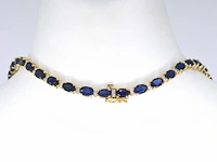 Geelgouden collier met diamanten en saffier - afbeelding 8 van  10