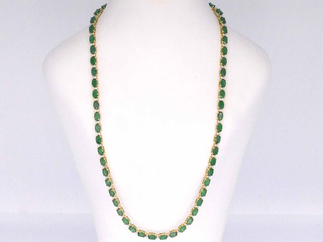 Geelgouden collier met diamanten en smaragd - afbeelding 2 van  5