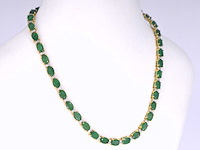 Geelgouden collier met diamanten en smaragd - afbeelding 4 van  5