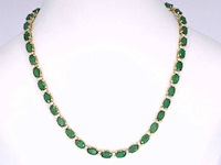 Geelgouden collier met diamanten en smaragd - afbeelding 1 van  7
