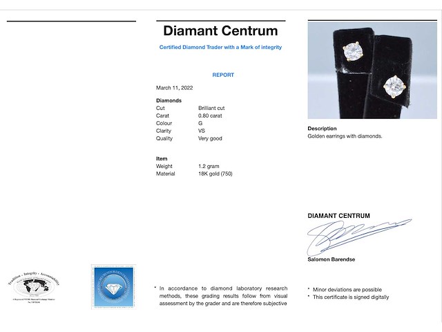Geelgouden diamanten oorbellen 0.80 carat - afbeelding 3 van  4