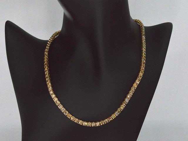 Geelgouden exclusief tennis collier met champagne en cognac diamanten - afbeelding 1 van  12
