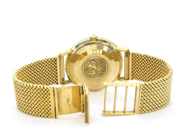 Geelgouden horloge met milanese band van het merk omega - afbeelding 9 van  12