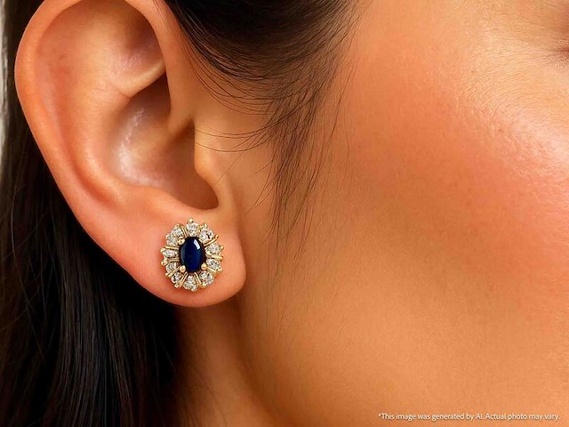 Geelgouden oorbellen met saffieren en diamanten - afbeelding 3 van  10