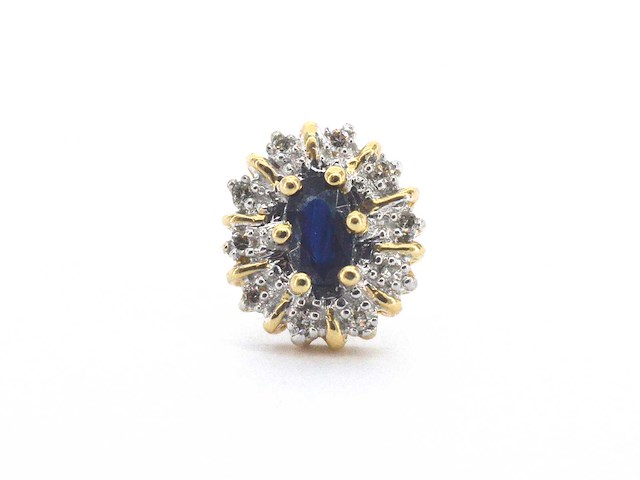 Geelgouden oorbellen saffieren en diamanten - afbeelding 6 van  9