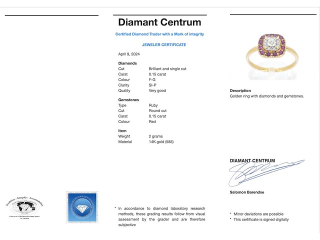 Geelgouden ring met diamanten en robijn - afbeelding 4 van  10