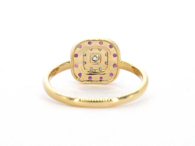 Geelgouden ring met diamanten en robijn - afbeelding 9 van  10