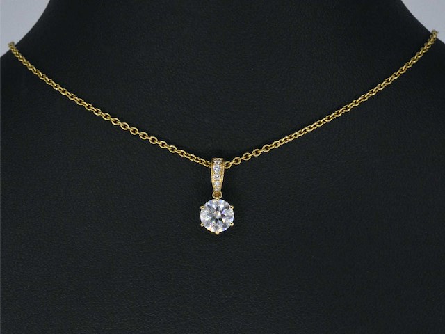 Geelgouden solitair hanger met een diamant 1.00 carat - afbeelding 2 van  8