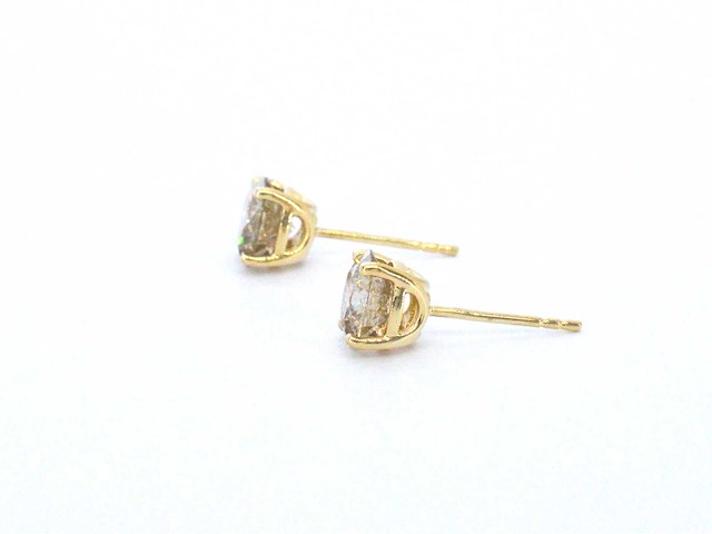Geelgouden solitair oorbellen champagne diamanten 3.60 carat - afbeelding 4 van  9