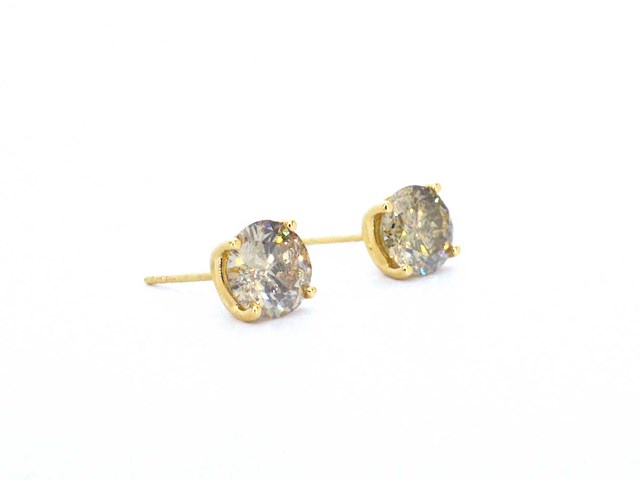 Geelgouden solitair oorbellen champagne diamanten 3.60 carat - afbeelding 5 van  9