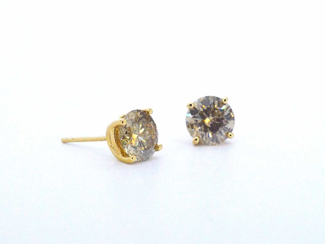 Geelgouden solitair oorbellen champagne diamanten 3.60 carat - afbeelding 6 van  9