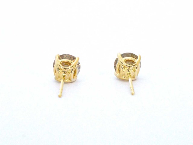 Geelgouden solitair oorbellen champagne diamanten 3.60 carat - afbeelding 7 van  9