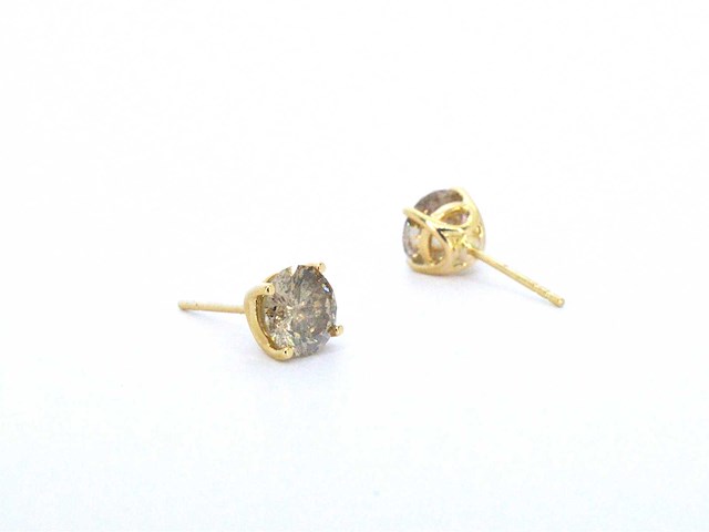 Geelgouden solitair oorbellen champagne diamanten 3.60 carat - afbeelding 9 van  9