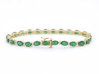 Geelgouden tennisarmband diamant smaragd - afbeelding 3 van  8