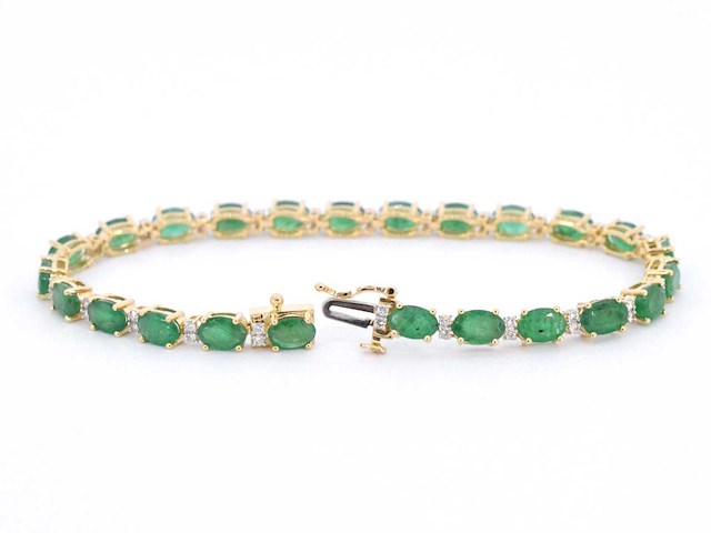 Geelgouden tennisarmband diamant smaragd - afbeelding 4 van  8